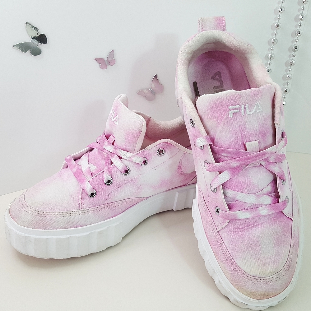 🔖FILA🌸 Sandblast Low Mottled Pink Tie Dye Platform Sneaker